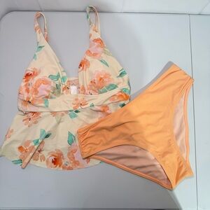 Cupshe Floral Tankini Set Peach Orange Bikini Set Size M